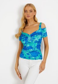 Guess - T-shirt med print - blumenmuster blau Miniatyrbild 1