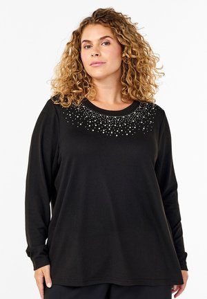 MIT PERLENVERZIERUNG - Langærmet T-shirt - black