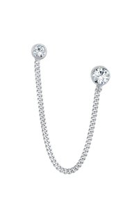 Gli orecchini a catena in argento presentano due pietre di zirconia cubica rotonde ad ogni estremità, collegate da una delicata catena.