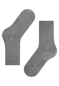 Gray cotton socks featuring a smooth texture, reinforced toe, and seamless design, with subtle branding printed on the sole.