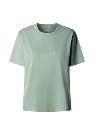 Krátke tričko svetlozelené s okrúhlym výstrihom a jemným vyšivaným logom "Pepe Jeans" na hrudi.