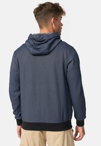 Marineblaues Hoodie mit strukturiertem Stoff, verstellbarem Kordelzug und schwarzen gerippten Bündchen sowie Saum. Weiches, lässiges Design mit Kapuze.
