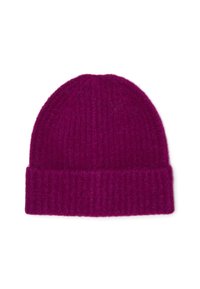 Berretto di lana lavorato a maglia di colore viola, con una texture a coste e un risvolto, realizzato in un morbido misto lana.