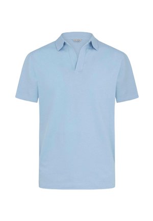 Polo a maniche corte azzurro chiaro con collo aperto e senza bottoni, realizzata in morbido cotone.