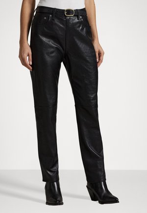 LAMBSKIN RELAXED STRAIGHT TROUSER - Leather trousers - black