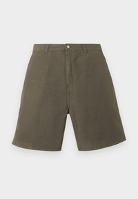 Χακί σορτς μήκους έως το γόνατο με θηλιές για ζώνη, κουμπί μπροστά και φερμουάρ, κατασκευασμένα από ανθεκτικό ύφασμα.