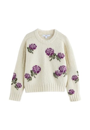 Next CREW NECK - Strickpullover - ecru purple floral