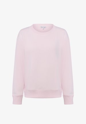 Felpa rosa chiaro in tessuto morbido, con collo rotondo, maniche lunghe e polsini a costine con vestibilità rilassata. Design semplice e minimale.