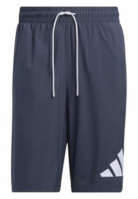 Mörkblå sportshorts med elastisk midja och vit dragsko. Har en vit tre-strimmig logotyp på nedre vänster ben.