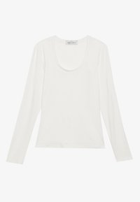 Top bianco a maniche lunghe realizzato in tessuto morbido. Caratterizzato da un collo rotondo e una vestibilità slim, senza motivi visibili o dettagli hardware.