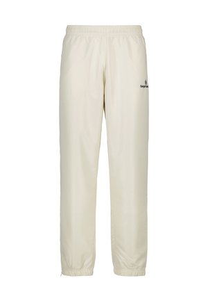 Lichtbeige trackpants van gladde stof, met een elastische taille, elastische boorden en een klein zwart logo op de linker dij.