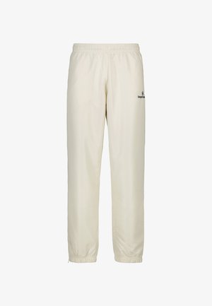 Lichtbeige trackpants van gladde stof, met een elastische taille, elastische boorden en een klein zwart logo op de linker dij.