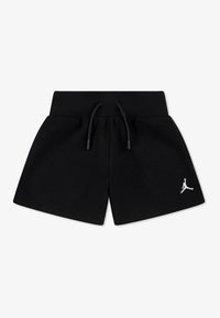 Schwarze Sportshorts aus Baumwollmischung, mit einem elastischen Bund mit Kordelzug und einem weißen Jumpman-Logo am unteren linken Bein.