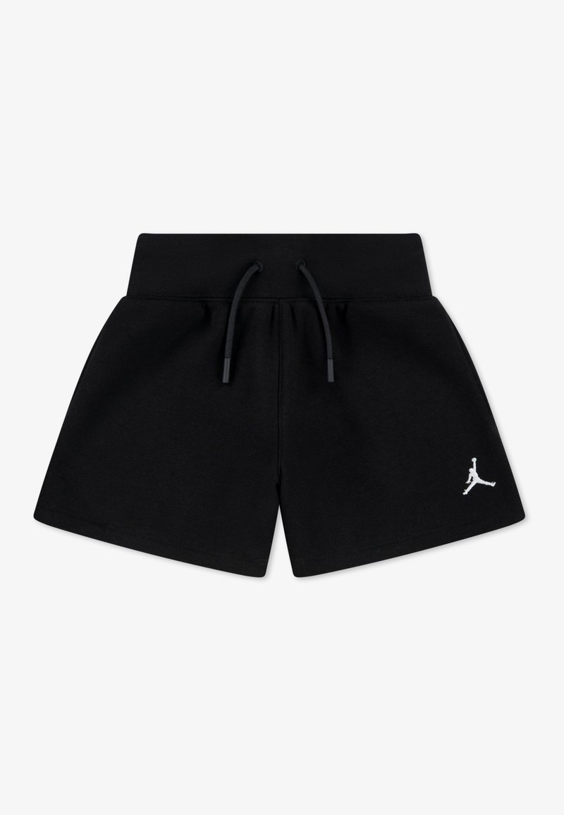 Schwarze Sportshorts aus Baumwollmischung, mit einem elastischen Bund mit Kordelzug und einem weißen Jumpman-Logo am unteren linken Bein.