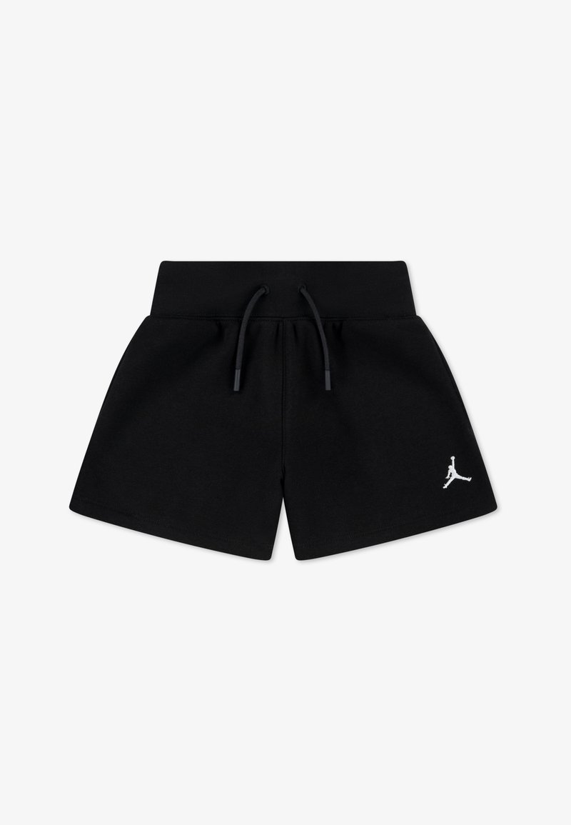 Schwarze Sportshorts aus Baumwollmischung, mit einem elastischen Bund mit Kordelzug und einem weißen Jumpman-Logo am unteren linken Bein.