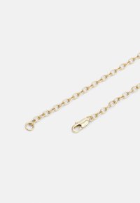 Chaîne en or avec maillons ronds et fermoir homard, présentant une texture lisse et une finition brillante. Les extrémités montrent les détails de la boucle et du fermoir.