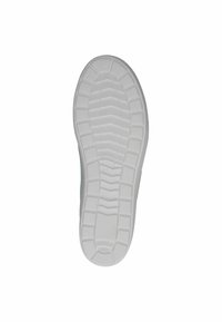 Valge sneakerite tald tekstuursete soonte ja mustritega, ümarate varvaste ja tugevdatud külgedega vastupidavuse tagamiseks. Puhas ja minimaalne disain.