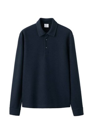 Laivastonsininen pitkähihainen poolopaita, jossa on resoritekstuuri, kolmen napin nepparikiinnitys, tasainen kaulus ja suora helma. Valmistettu pehmeästä, kestävästä kankaasta.