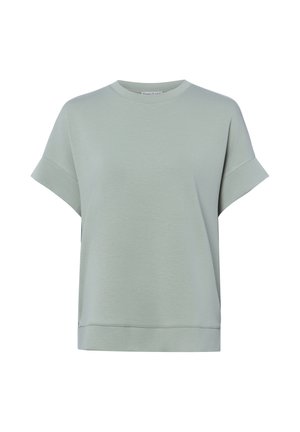 Haut vert clair à manches courtes avec col rond, manches larges à revers et coupe décontractée sur fond blanc.