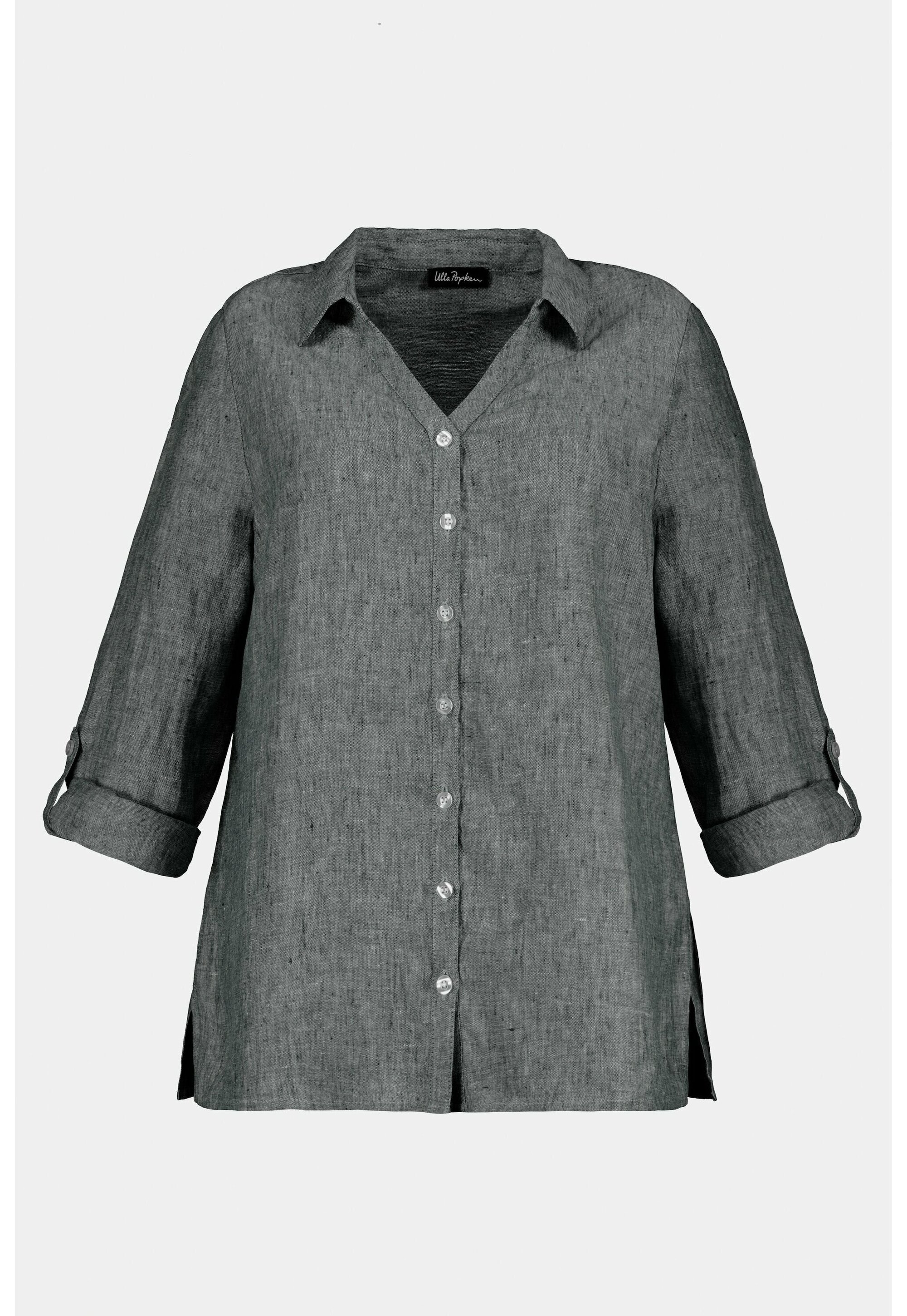 Ulla Popken Camicia Da Donna In Lino 100% – Colletto Aperto, Maniche Lunghe Con Bottoni – Taglie Forti (42-68)
