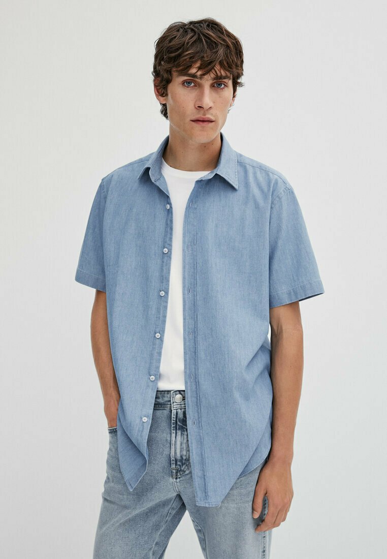 Massimo Dutti Short Sleeve Shirt, Men's, Size: XXL, Light Blue