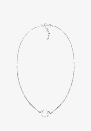 Strieborný reťazový náhrdelník s okrúhlou slučkou ako akcentom. Disponuje jemným, textúrovaným reťazcom a nastaviteľným uzáverom pre prispôsobiteľnú dĺžku.
