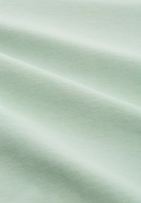 Tessuto verde chiaro con una superficie liscia, caratterizzato da sottili motivi a righe e delicate pieghe, che indicano morbidezza e flessibilità.