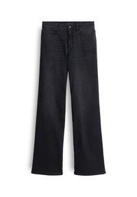 Jean noir à coupe large en denim, avec une taille mi-haute, un design à cinq poches et un léger dégradé. Coupe droite à l'ourlet.