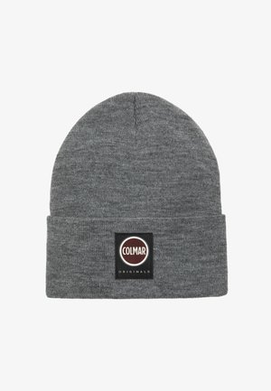 Siva pletena kapa z zloženim robom. Ima okrogel črn znak z belim in vinsko rdečim logotipom ter besedo "ORIGINALS" v belem besedilu.