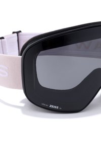 Fekete símaszk puha fekete habszegéllyel, rózsaszín elasztikus pánttal és szürke, "Lens by Zeiss S3" feliratú lencsékkel.