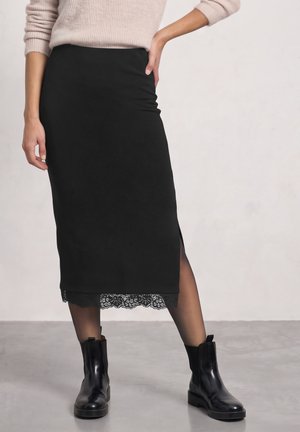 Street One, SOLID-COLOURED MIDI SKIRT WITH LACE TRIM - Jupe crayon - black