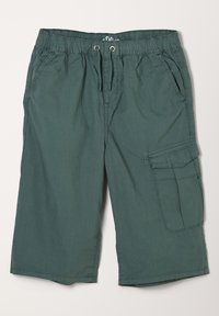 Teal cargoshorts met een elastische tailleband, trekkoord, twee zijzakken en één grote zijzak. Gemaakt van lichtgewicht stof.