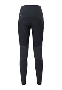 Leggings sportivi neri con un design aderente, caratterizzati da pannelli e dettagli di cucitura a contrasto. Texture morbida e materiale elasticizzato per il comfort.