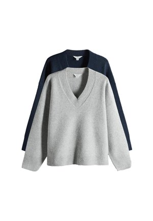 THE SET, V-NECK PACK 2 - Jersey de punto - black/grey marl