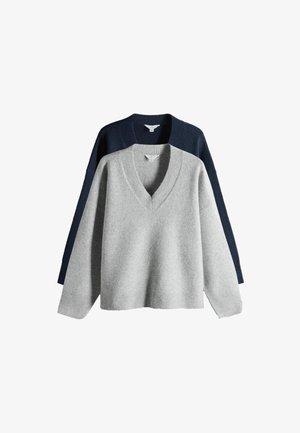 THE SET, V-NECK PACK 2 - Strickpullover - black/grey marl