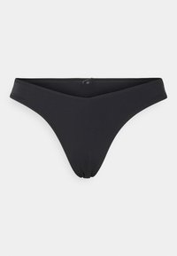 Fundo de biquíni preto, feito de um tecido suave. Apresenta um corte de cintura baixa, faixa estreita e cobertura mínima num design clássico.