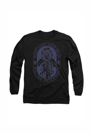 Long-sleeve black t-shirt featuring a detailed graphic print in purple. Text reads "Don't lose your head" and "William Butcherson" at the center.