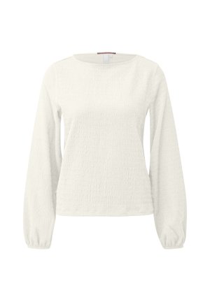 Witte blouse met lange mouwen, met structuur, ronde hals en elastische manchetten.