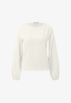 Witte blouse met lange mouwen, met structuur, ronde hals en elastische manchetten.