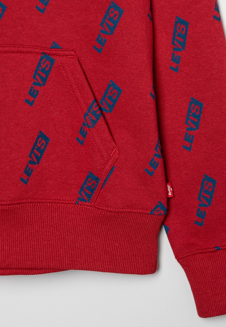 Felpa rossa con motivo del logo "Levi's" blu, polsini e vita a coste, tasca a canguro sul davanti, tessuto morbido.