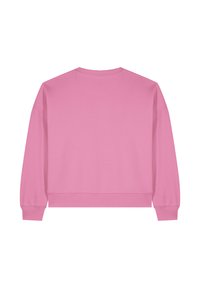 Roze sweatshirt van zachte stof, met een ronde hals, lange mouwen en ribgebreide manchetten en zoom. Eenvoudig en minimalistisch ontwerp.