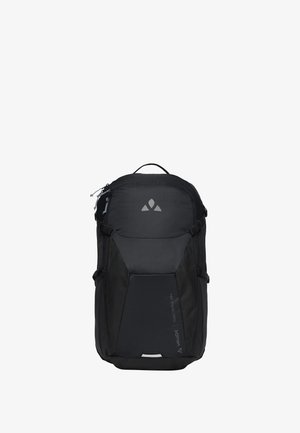 Black Vaude Trailcontrol 20+ hiking backpack with top handle, zippered compartments, and reflective logo on a white background.