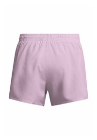 Ljust lila badshorts med elastisk midja, slätt tyg och en enkel design. Inga synliga mönster eller ytterligare detaljer.