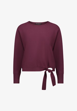 Burgunderfarbener Pullover mit rundem Ausschnitt, langen Ärmeln und seitlicher Bindendetail. Hergestellt aus strukturiertem Stoff mit lockerer Passform.