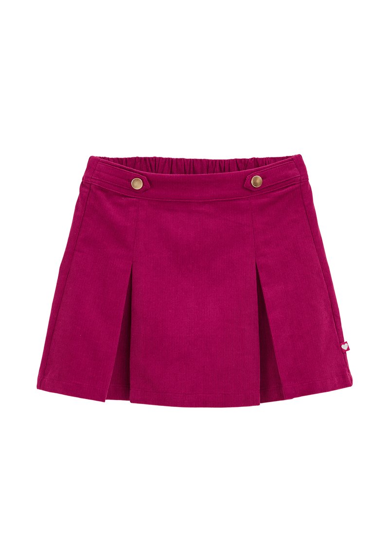Gonna a coste fucsia con vita elasticizzata, due bottoni frontali, design plissettato e un piccolo logo a forma di cuore sull'orlo.