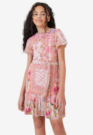 PUFF SLEEVE WAIST PLEAT - Vestido informal - pink printed