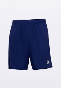 Tmavomodré športové šortky s elastickým pásom. Vyrobené z ľahkého materiálu, s bielym logom Adidas na spodnej pravej strane.