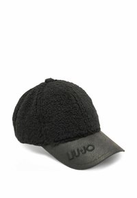 Must have musta müts, millel on pehme ülemine materjal ja nahkvisiit, mille esiosal on reljeefne logo "LIU.JO". Disainitud stiili ja sooja hoidmiseks.