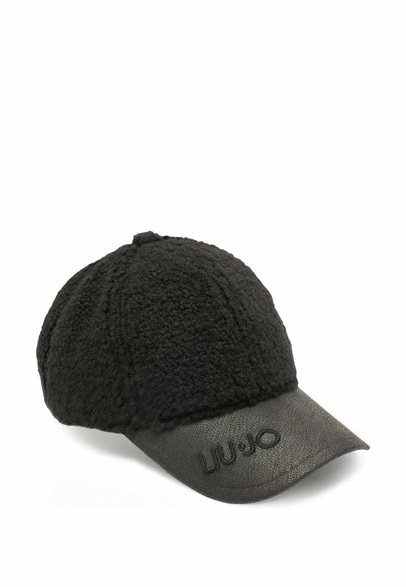 Must have musta müts, millel on pehme ülemine materjal ja nahkvisiit, mille esiosal on reljeefne logo "LIU.JO". Disainitud stiili ja sooja hoidmiseks.
