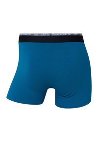 Boxer bleu pour homme avec ceinture noire arborant le texte répété « Cristiano Ronaldo CR7 » en blanc.